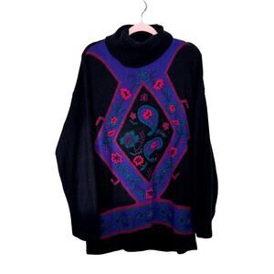 Segue XL Vintage Embroidered Floral Turtleneck Sweater